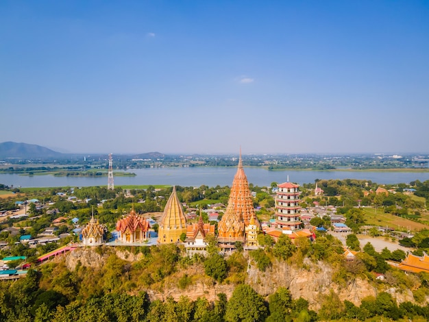 Landscape area view of Tiger Cave Temple or Wat Tham Sua in Kanchanaburi, Thailand is very popular with tourists and foreigners