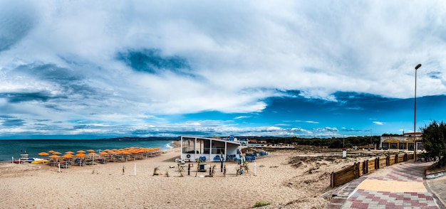 Landscape of the beach in a cloudy day of autumn