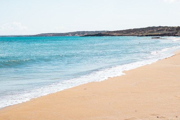 Landscape of beach and sea. Beautiful coast with sand