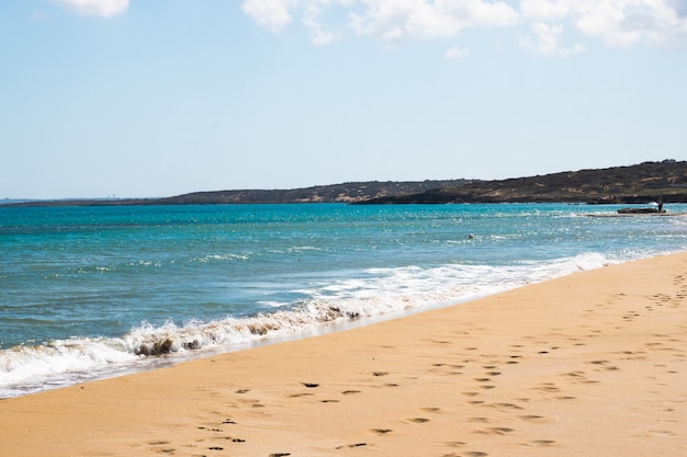 Landscape of beach and sea. Beautiful coast with sand