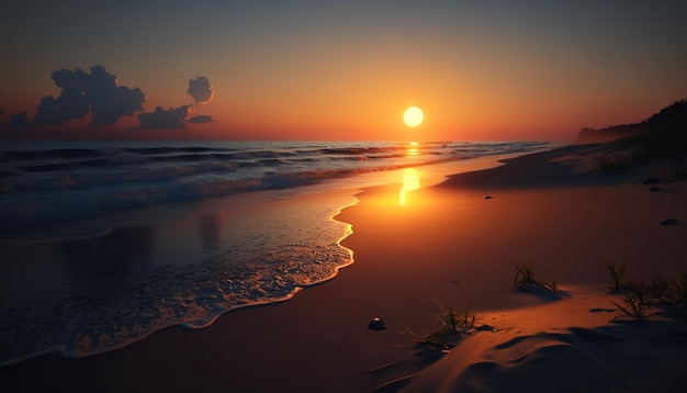 Landscape of a beach with a beautiful sunset