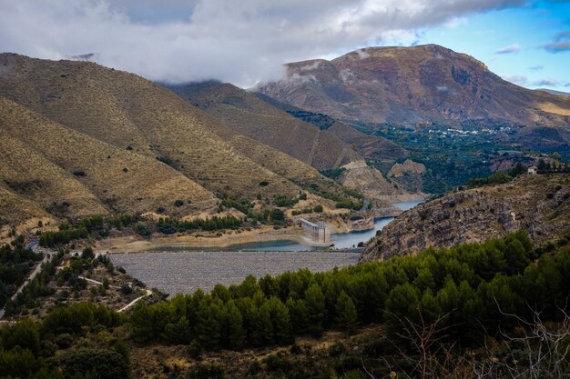 Landscape beautiful lake on the background of mountains