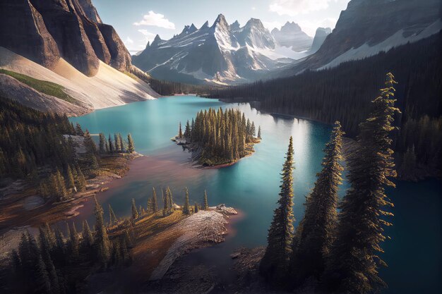 Landscape of Canada with emerald water Generative AI Art Beautiful view