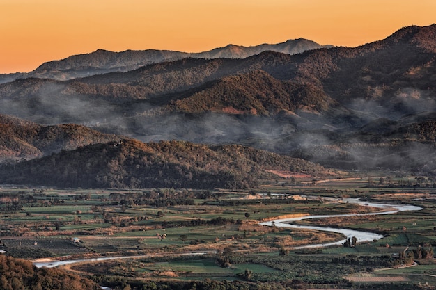 Landscape in Chiang Mai northern of Thailand with Kok river and moutain background