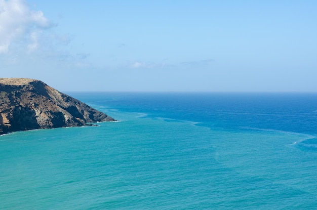 Landscape of the Colombian Caribbean coast in Guajira with sea and desert