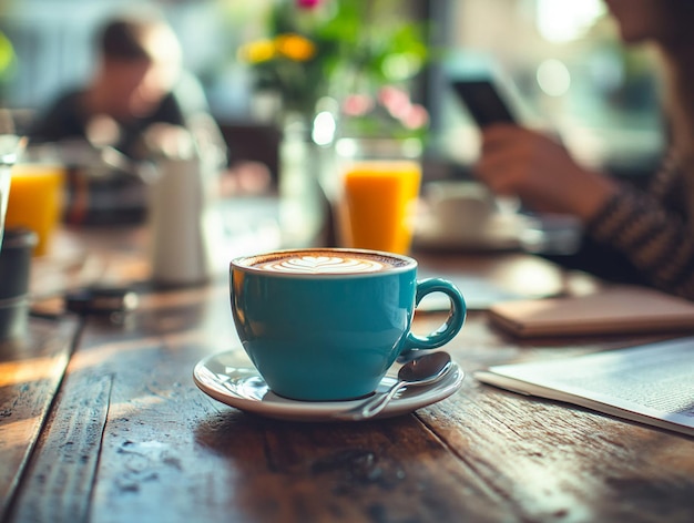 Photo landscape of a cup of orange juice on a table with a menu