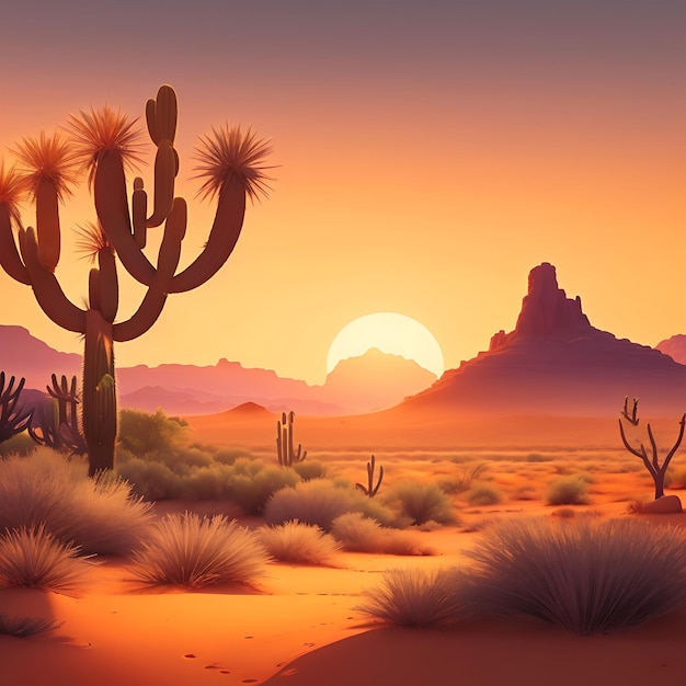 Landscape desert with cactus and sand dunes in sunlight Generated Ai