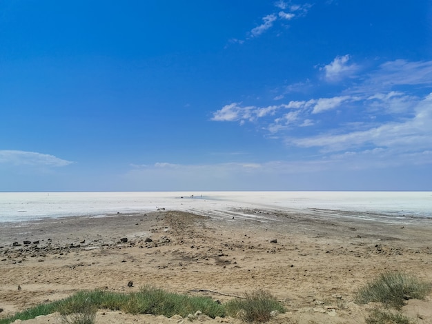 Landscape of a deserted salt lake surface