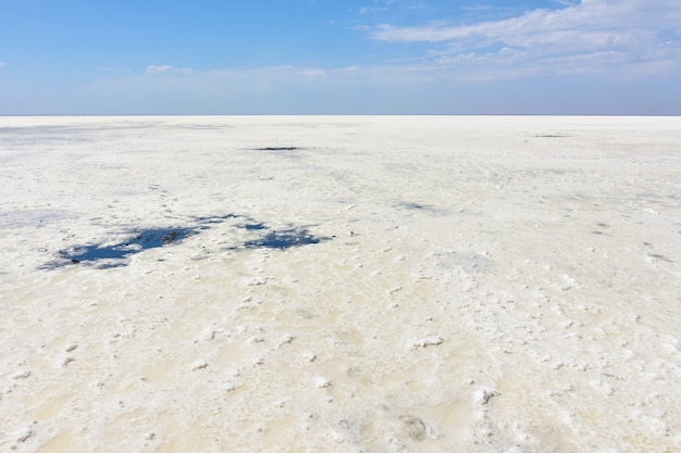 Landscape of a deserted salt lake surface