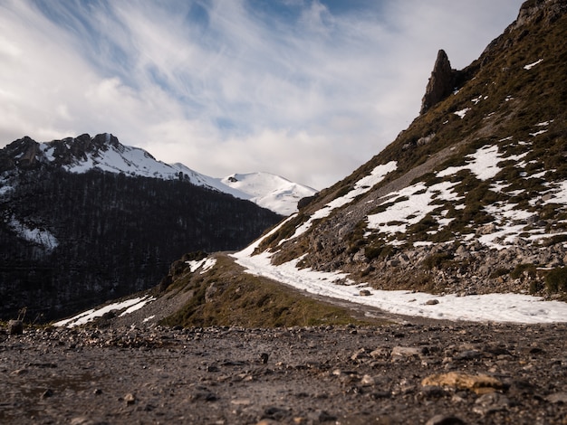 Landscape of Europe Peaks mountains in cloudy weather