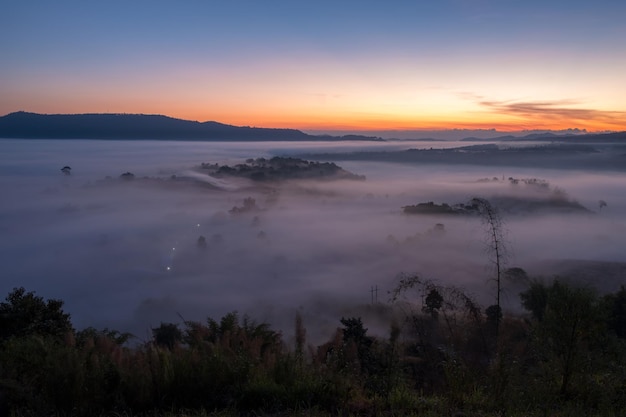 Landscape fog in morning sunrise at Khao Takhian Ngo View Point at Khaokho PhetchabunThailand