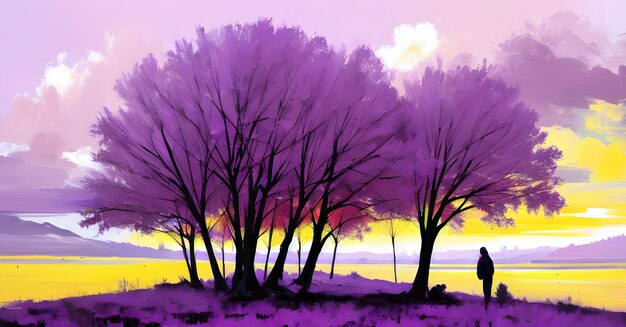 Landscape Forest Jungle Painting Illustration Colorful Enchanted trees dreamy nature Generative AI