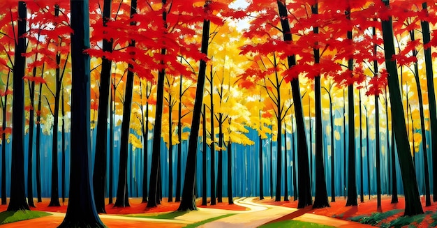 Landscape Forest Jungle Painting Illustration Colorful Enchanted trees dreamy nature Generative AI