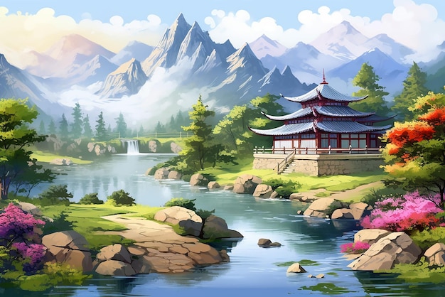 A landscape from ancient China illustration