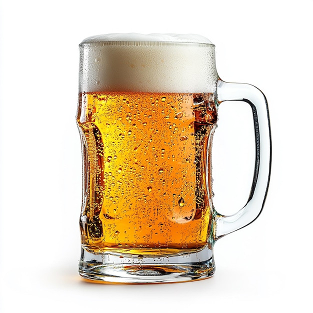 Landscape of a Full Glass of Beer with Foam on Top Isolated on a White Background