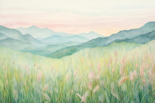 Photo landscape grass field mountain outdoors painting