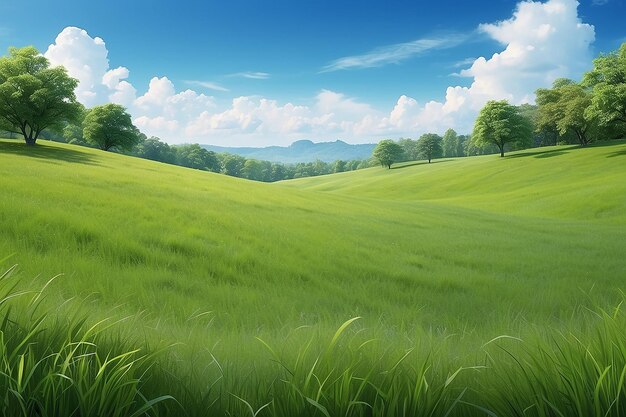 Photo a landscape of green grass with blue sky