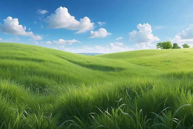 Photo a landscape of green grass with blue sky