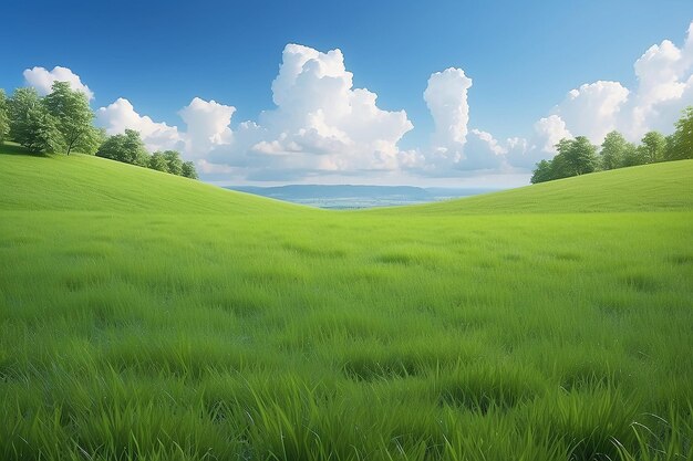 Photo a landscape of green grass with blue sky