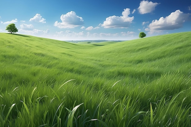 Photo a landscape of green grass with blue sky