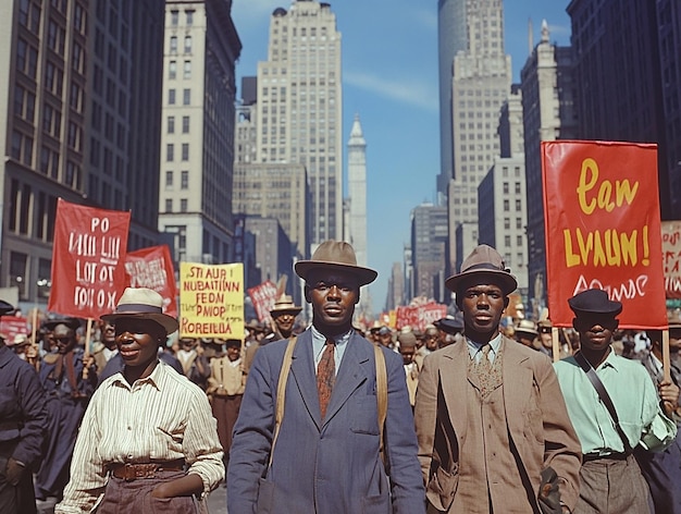 Landscape of a Group of Men Holding Signs