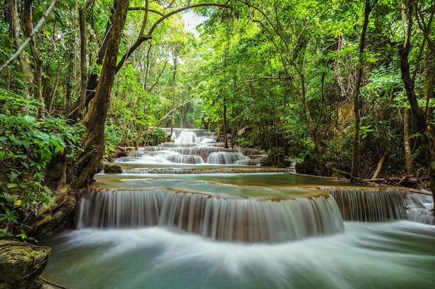 Landscape of Huai mae khamin waterfall Srinakarin national park at Kanchanaburi thailand.