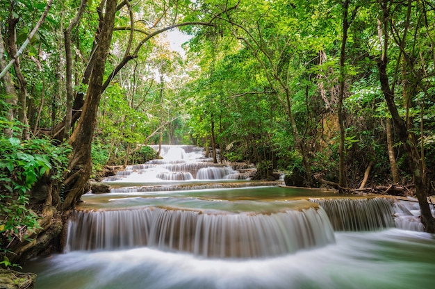 Landscape of Huai mae khamin waterfall Srinakarin national park at Kanchanaburi thailand.