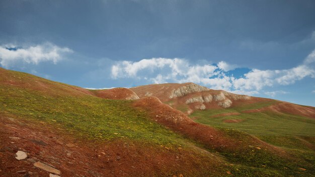 Landscape to illustrate sustainable development goals and ecosystem protection Natural environment of a green island with no trees 3D render