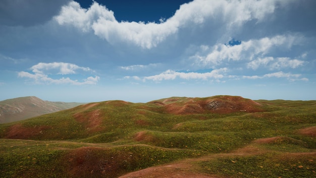 Landscape to illustrate sustainable development goals and ecosystem protection Natural environment of a green island with no trees 3D render