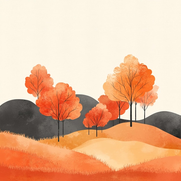 Landscape Illustration of autumn trees and hills capturing a vibrant seasonal vibe