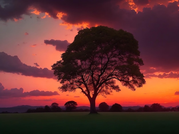 Landscape image of single tree under a sunset sky