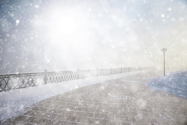 Landscape irkutsk winter city embankment lanterns