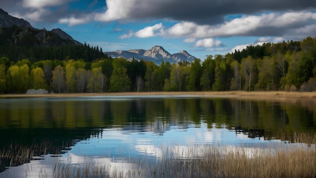 Landscape of a lake surrounded by trees