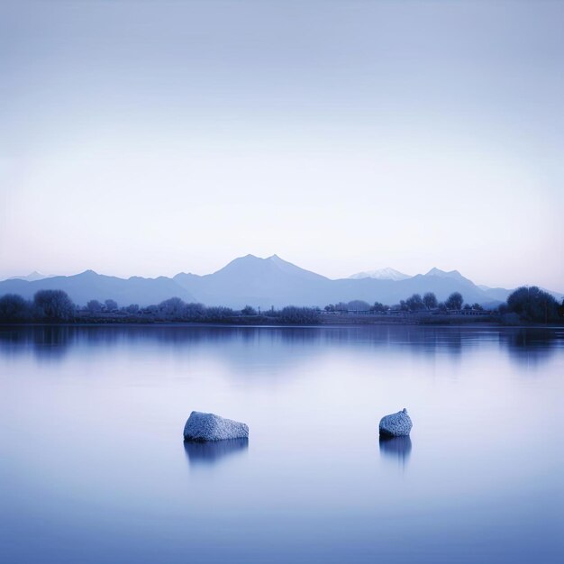 Landscape of a lake with mountains in the background