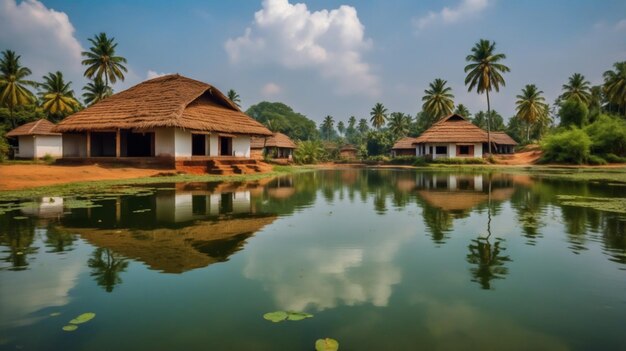 Photo landscape of lake with traditional kerala style house