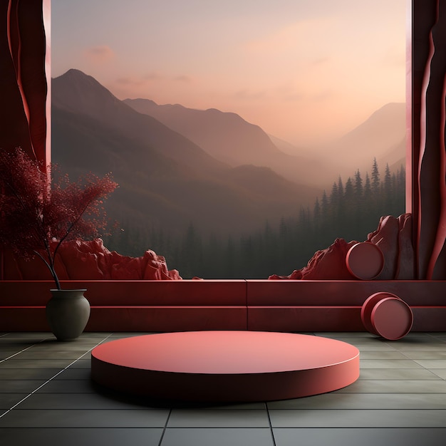 Landscape layout 3d rendering empty mockup scene of concrete texture podium for the product ai