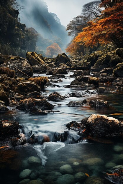 Landscape majestic waterfall autumn colors