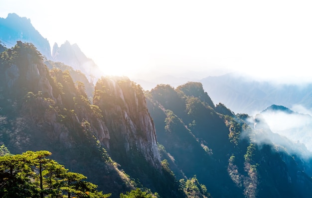 Landscape of Mount Huangshan (Yellow Mountains). UNESCO World Heritage Site. Located in Huangshan, Anhui, China.