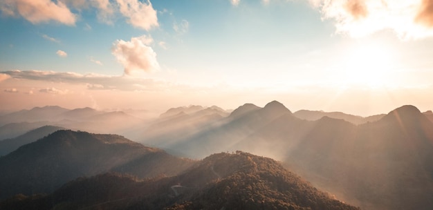 Landscape mountain scenery in the evening ,Suneset