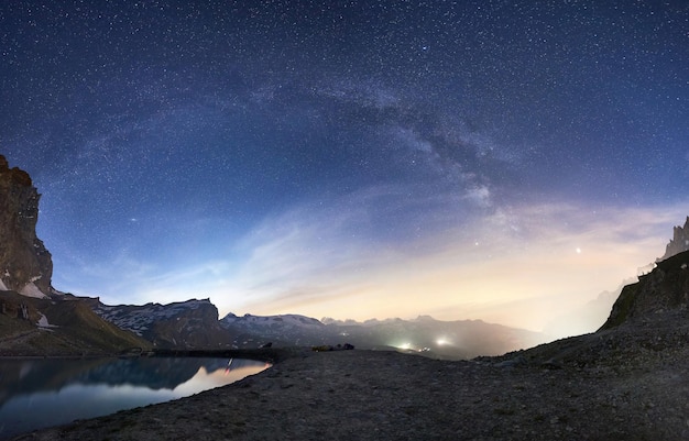 Landscape of mountains and night sky