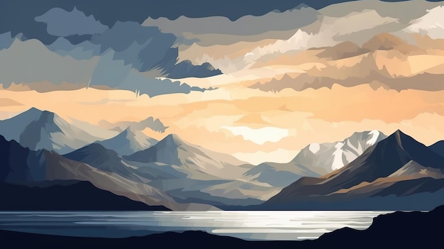 Landscape of mountains at sunrise illustration picture