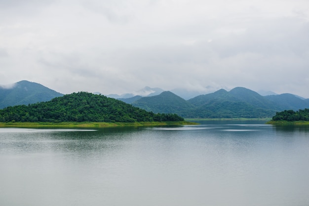 Landscape Natrue and a water mist at Kaeng Krachan Dam. 