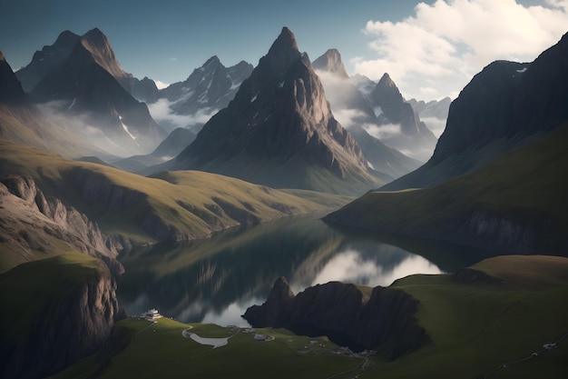 A landscape nature with mountains photography generated by Ai