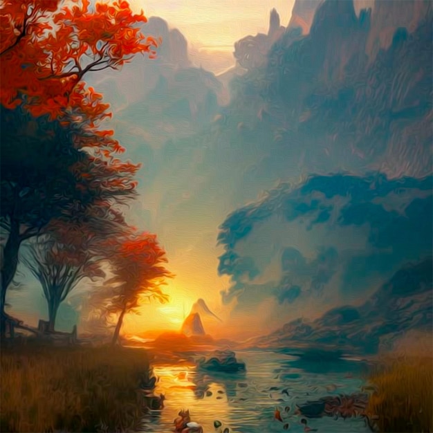 landscape, oil painting, illustration for background