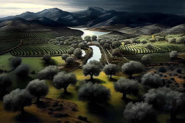 Landscape of olive plantation