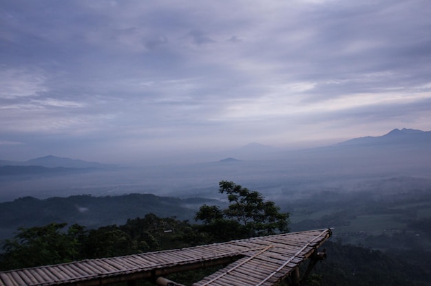 Landscape of overcast clouds and light fog in the mountains