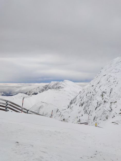 Landscape panoramic view of snowed winter tatra mountains