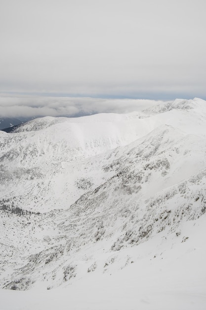 Landscape panoramic view of snowed winter tatra mountains