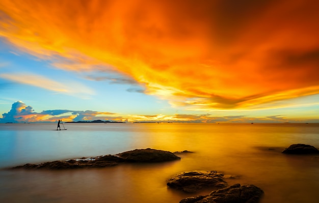 Landscape of paradise tropical island beach at sunset in Pattaya,Thailand.