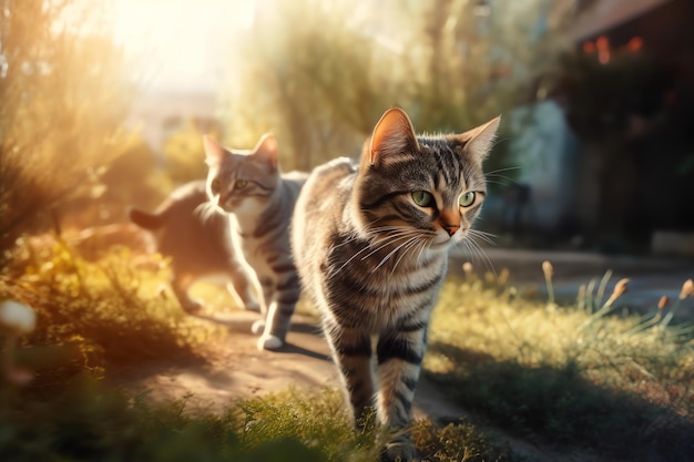 Landscape photo of cats at the garden